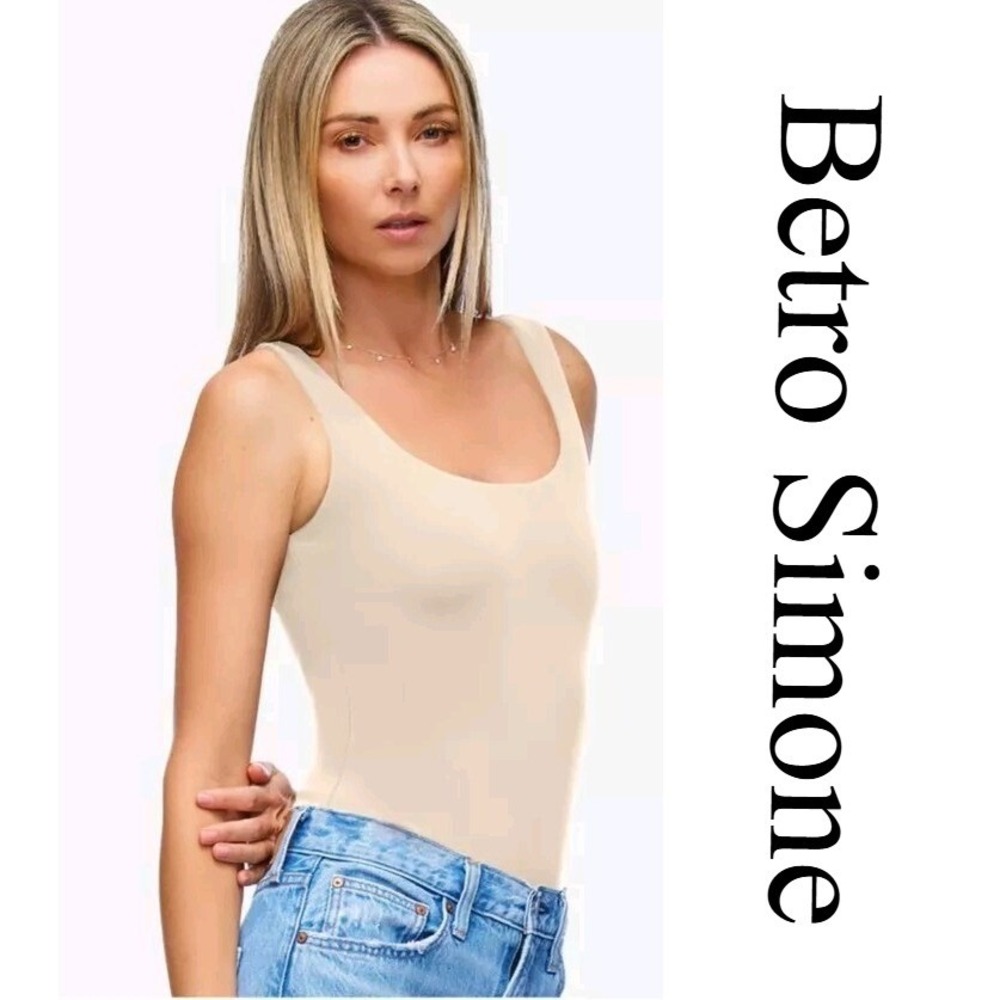 Betro Simone Bodysuit Small Beige Polyester Spandex‎ Minimalist Snap Stretch